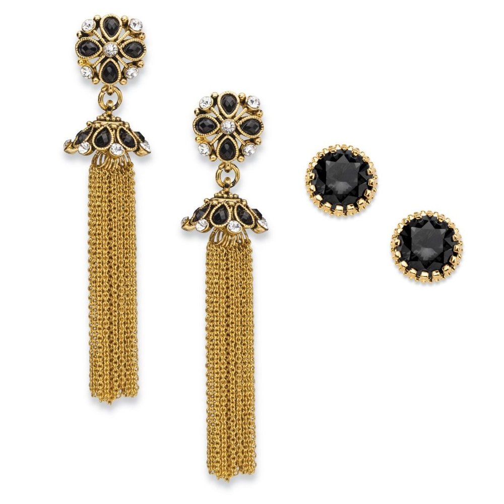 PALM BEACH Crystal Gold Tone Earrings Set 3"